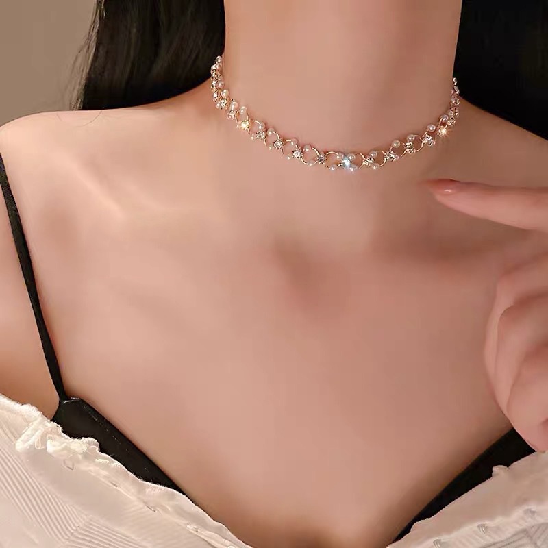 Dây Chuyền Đính Ngọc Trai Nhân Tạo Thời Trang Nhật Hàn Độc Đáo
