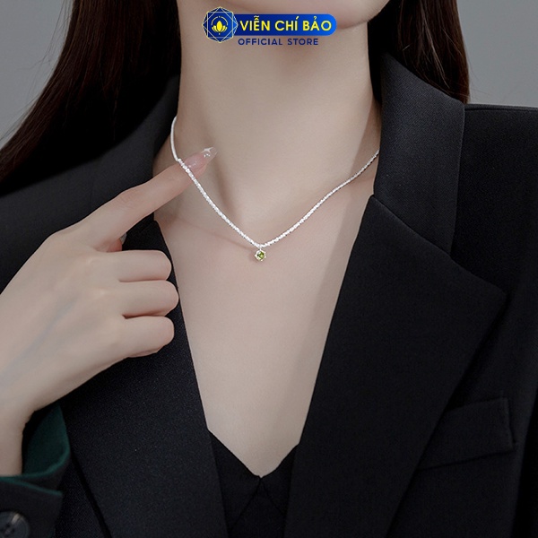Dây chuyền bạc nữ mặt đá xanh chất liệu bạc 925 thời trang phụ kiện trang sức nữ thương hiệu Viễn Chí Bảo D400503