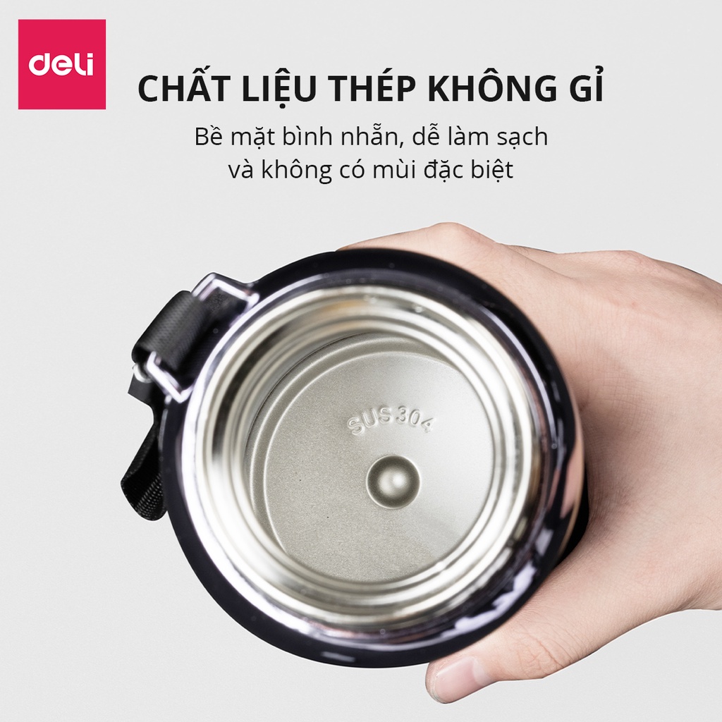 Bình giữ nhiệt Deli 1000ml inox 304 khắc tên theo yêu cầu có khay lọc trà giữ nhiệt tới 24 tiếng thiết kế 4 lớp an toàn