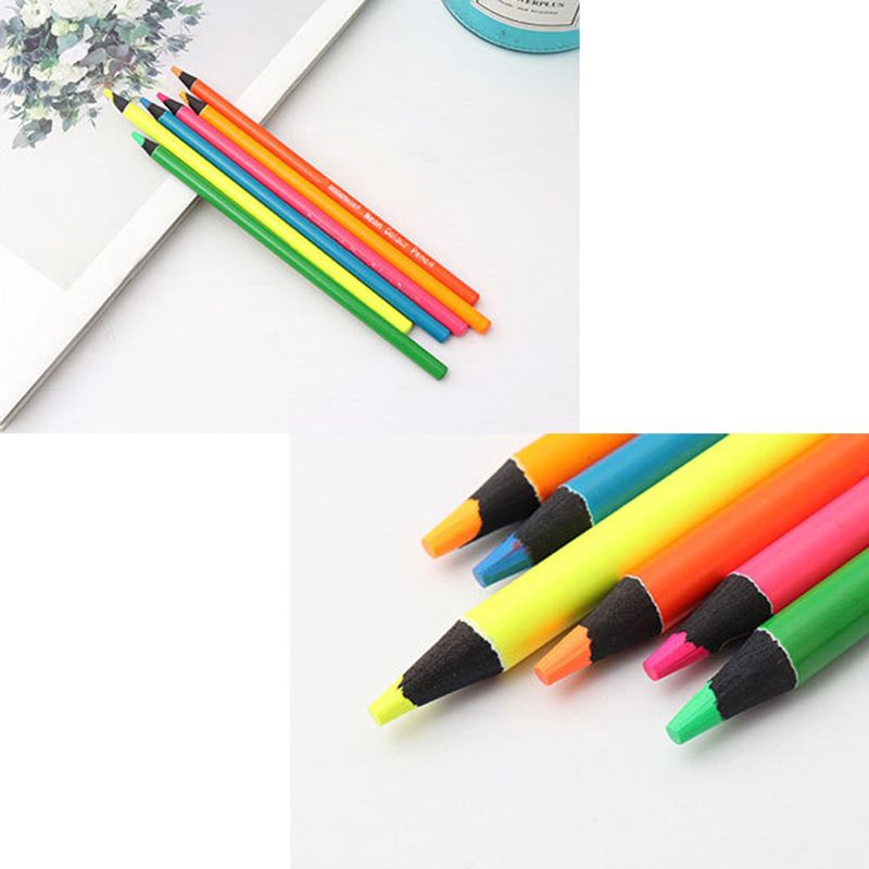 T07 12Pcs Metallic Non-Toxic Colored Pencils+6 Fluorescent Color Pencils for Drawing