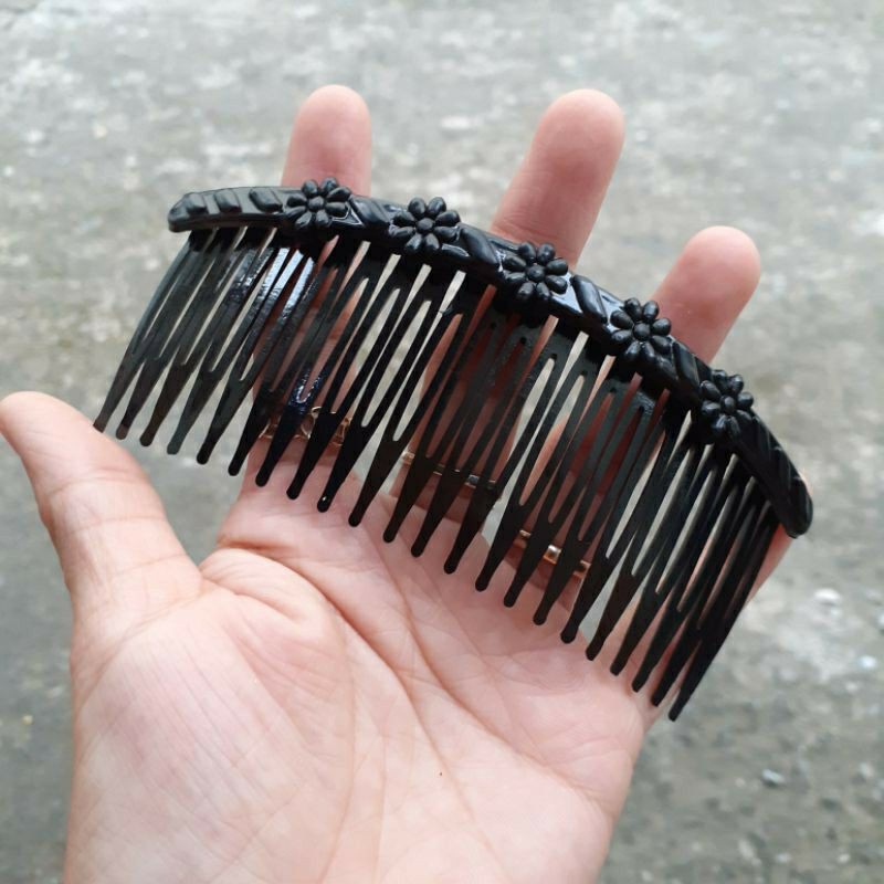Lược cài nhựa mềm đính hoa lá màu đen (1 cái)