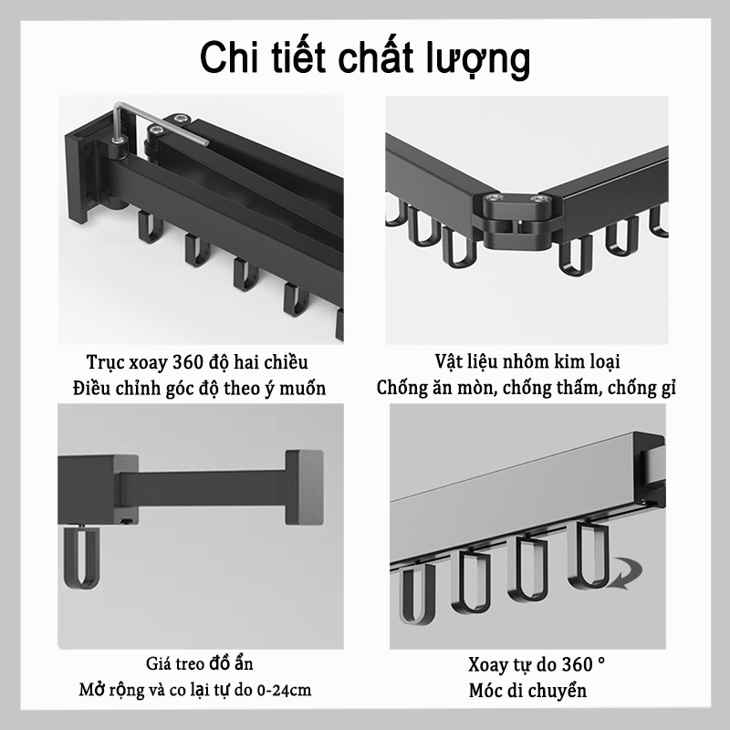 Móc phơi đồ MEIDOO thiết kế vô hình gắn tường không cần khoan có thể gấp gọn