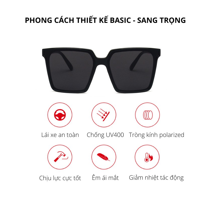 Kính mát gọng vuông thời trang nam nữ chống tia uv400 phong cách Hàn quốc (hàng FULLBOX)