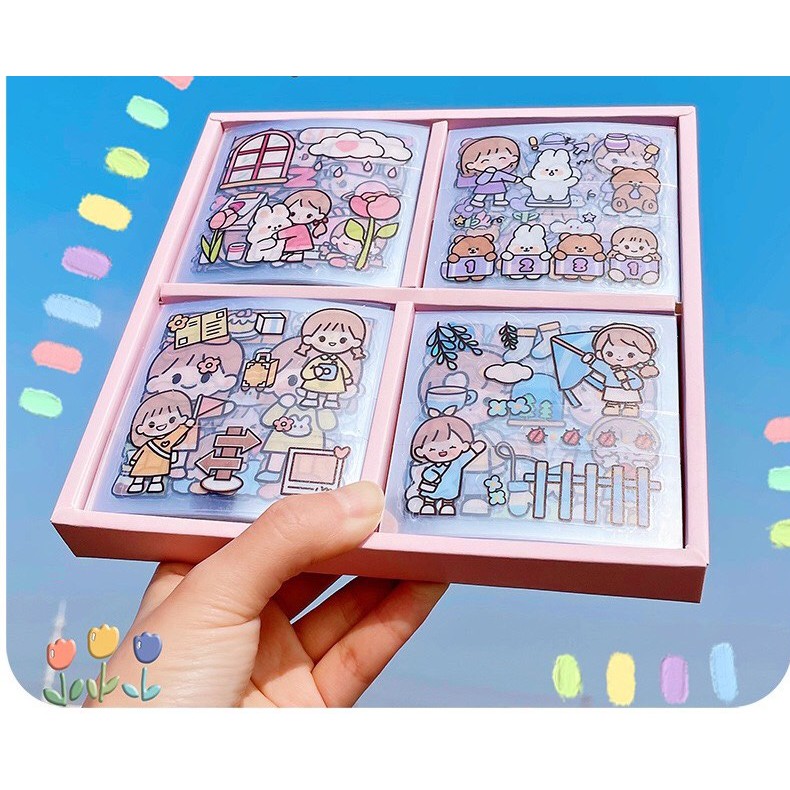 10  MIẾNG STICKER TELADO CÔ GÁI VÀ BÉ THỎ - Happy day