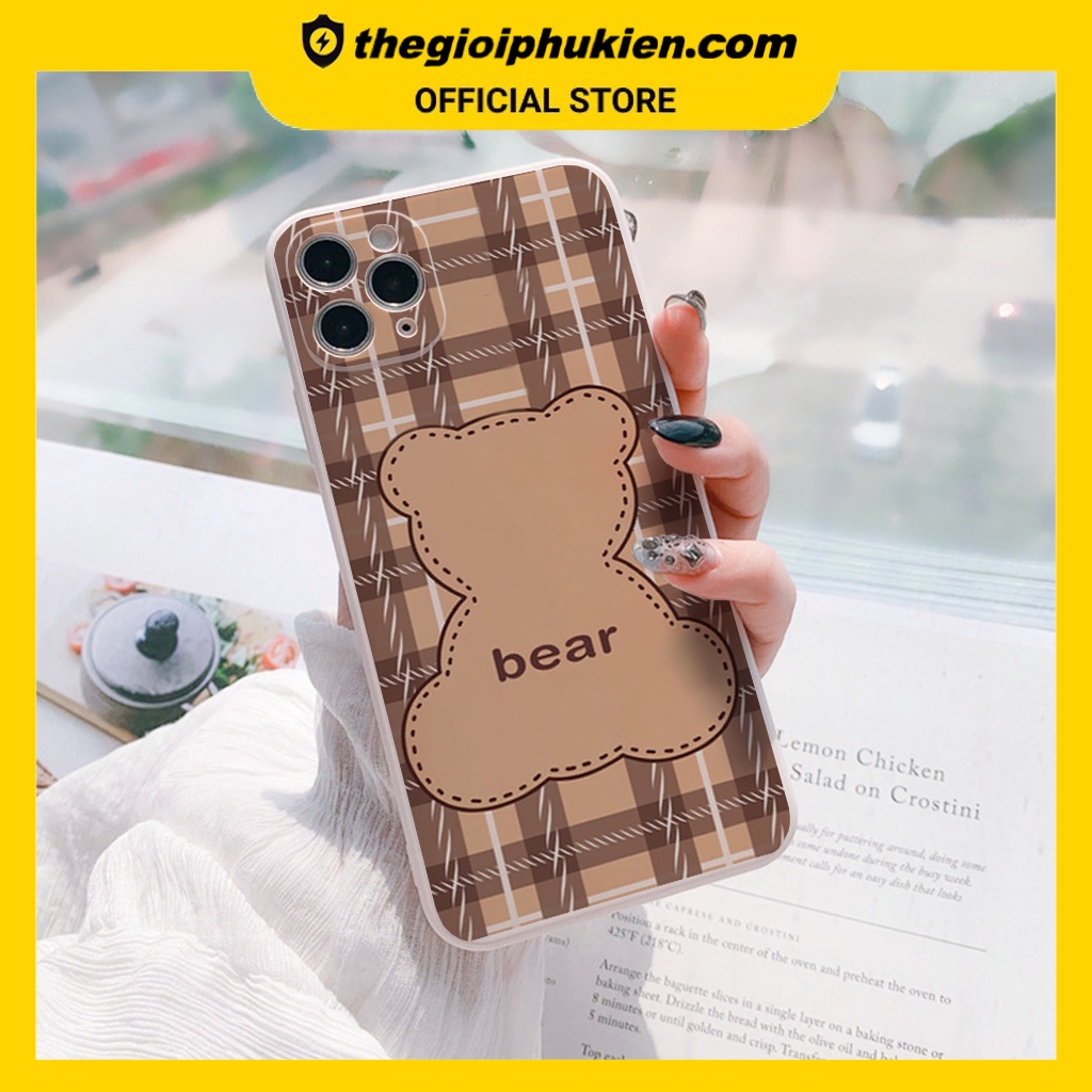 Ốp lưng iphone cạnh vuông Bear caro dành cho iphone 6 đến 14promax - E173