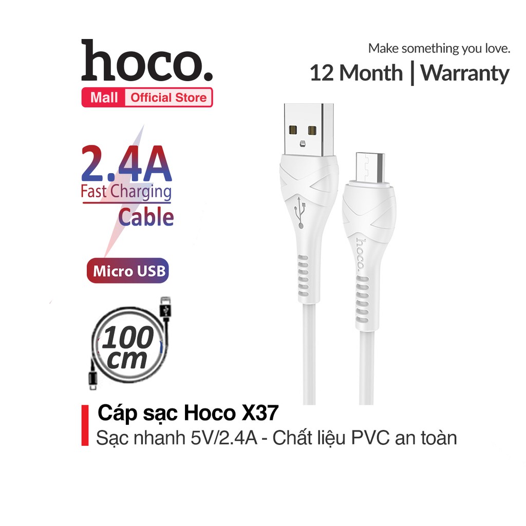 Cáp sạc Hoco X37 Micro sạc nhanh 2.4A chất liệu PVC an toàn cho Samsung note 10 Huawei 10 Oppo Reno3