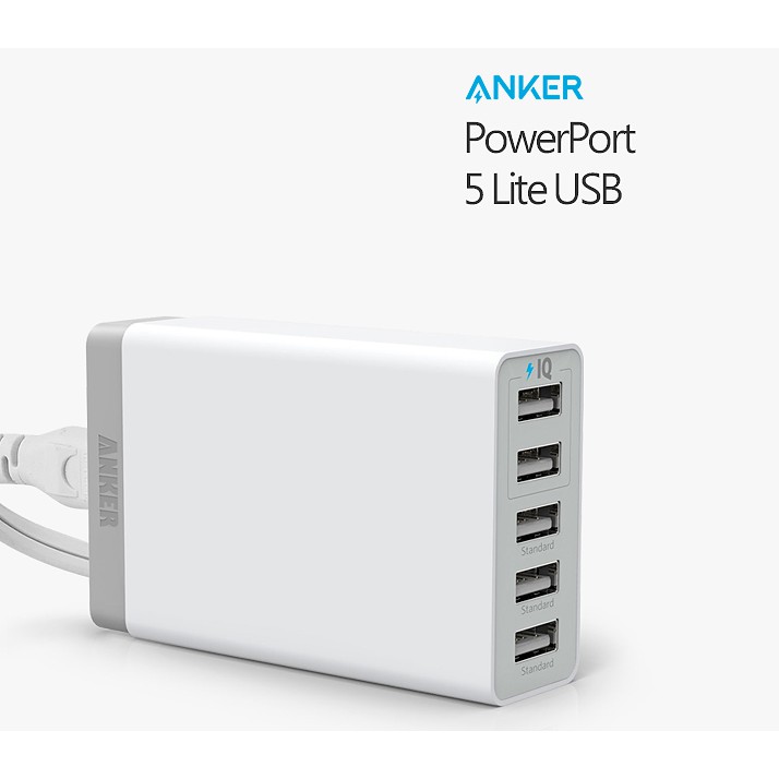 Củ Sạc Anker 5 cổng USB sạc nhanh (Màu Trắng) - Hàng nhập khẩu cao cấp