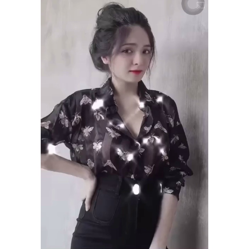 [Video Mộc] Áo sơ mi con ông tơ lụa phối xích vàng hở lưng form thường cao cấp