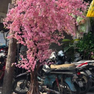 Cành hoa đào Phát Lộc trang trí/Hoa vải lụa