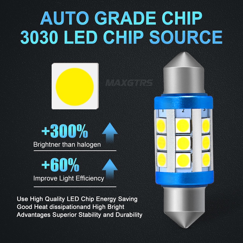 Bộ 2 Bóng Đèn LED MAXGTRS 12V 24V Chip Festoon C5W C10W 3030 Canbus 6000K Dùng Làm Đèn Nội Thất/Đèn Biển Số Xe