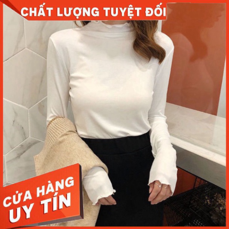 Áo Phông Trơn Cổ Sóng, Áo Thun Dài Tay Cute Dễ Thương Phong Cách Hàn Quốc Sang Chảnh - Hàng nhập khẩu