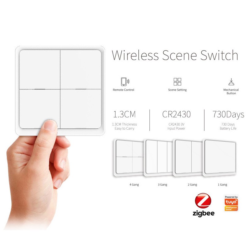 Công Tắc Ngữ Cảnh Dán Tường thông minh 4 nút Tuya Zigbee