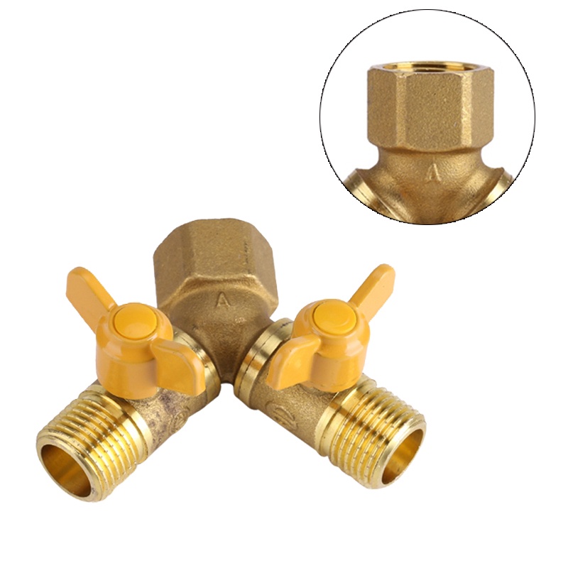 Brass Garden Irrigation 2 Way Double Tap Hose Adapter Dual Faucet Connector