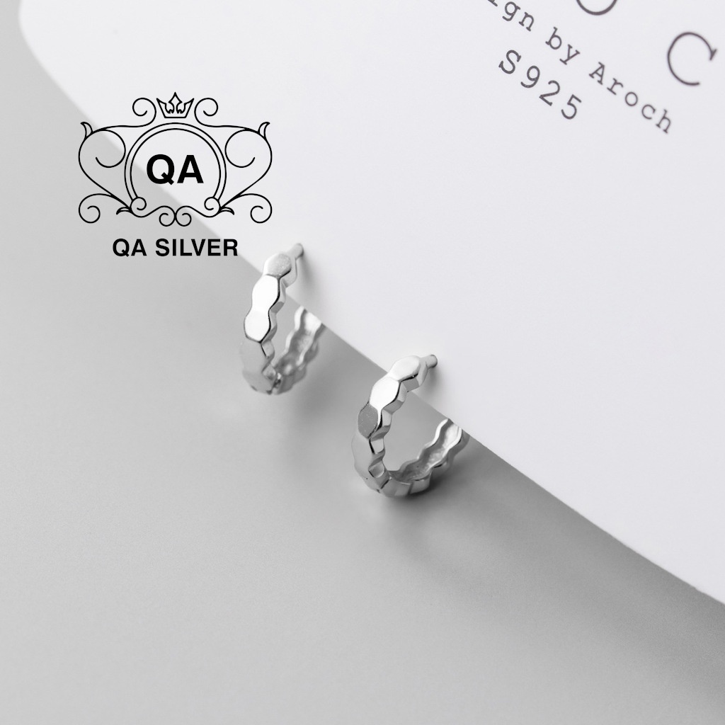 Khuyên tai bạc 925 tròn đa giác bông kẹp vành nam nữ S925 HOOP QA SILVER Earrings EA220502