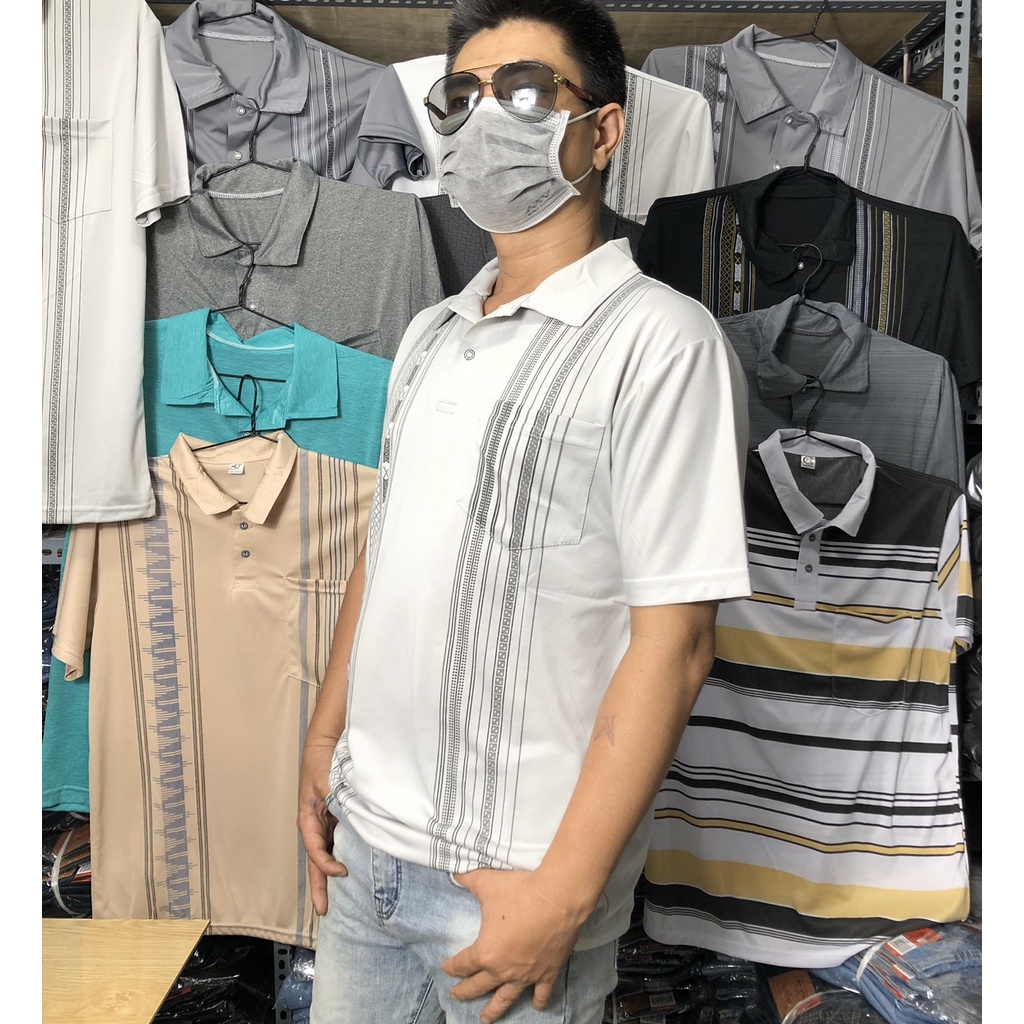 Combo 4 Áo thun nam trung niên tay ngắn polo form rộng cổ bẻ sọc đứng - Xưởng may Toàn Phát