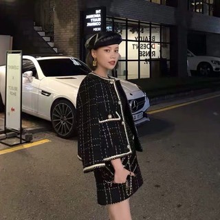 Set áo khoác tweed+chân váy dạ