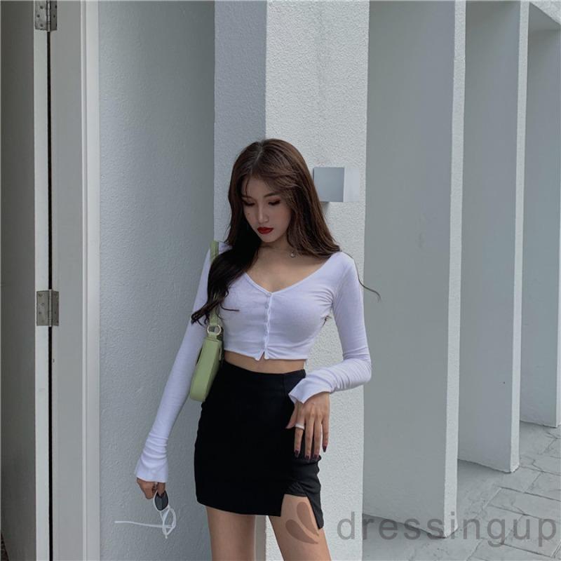  Áo dài tay nữ cổ V phối nút cài | BigBuy360 - bigbuy360.vn