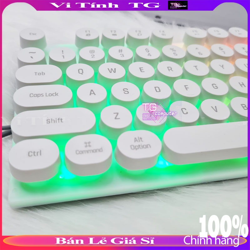 Combo Bàn phím màu trắng nút tròn kèm chuột có led đa màu cực đẹp - Vi tính TG K500