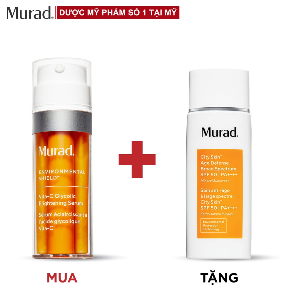 Serum làm sáng da Murad Vita-C Glycolic Brightening 30ml TẶNG City Skin Age SPF 50 PA++++ 50ml
