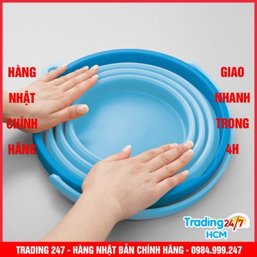 [Hỏa tốc HCM] Xô mềm gấp gọn cao cấp ISETO 7.8L màu xanh dương - Nội địa Nhật Bản