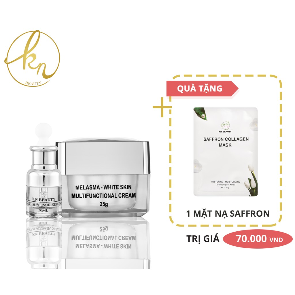 Bộ 2 sản phẩm Trắng Da Ngừa Nám KN Beauty chuyên sâu: Kem dưỡng 25g + Serum 30ml (Tặng 1 Mặt Nạ Saffron)