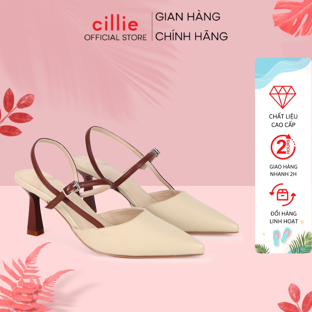 Giày sandal cao gót nữ mũi nhọn quai dây thanh lịch gót cao 7cm đi học đi làm Cillie 1045