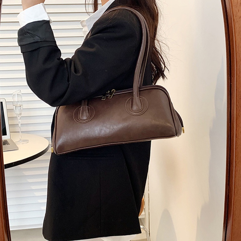 Túi đeo vai IELGY màu trơn phối khóa kéo kết cấu thời trang Pháp dễ phối đồ cho nữ