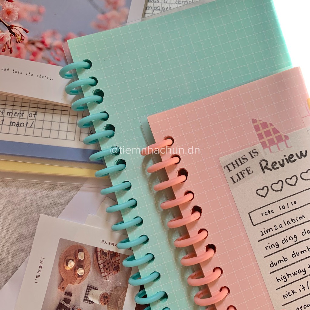 SỔ CÒNG BINDER GIẤY MÀU PASTEL SIZE A5 80 trang (ảnh thật) - sổ tay ghi chép màu pastel dot grid - Tiệm nhà Chun