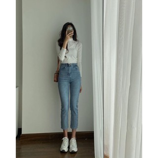 Quần jean xanh cạp cao basic (Ảnh thật)
