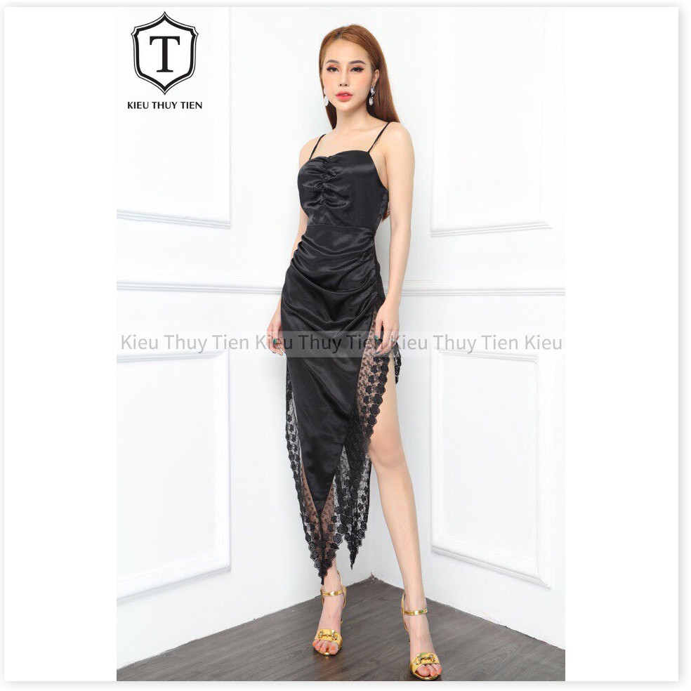 Đầm 2 dây phi lụa xẻ tà phối ren cực sexxy siêu phẩm mùa hè mới nhất 2020 HP