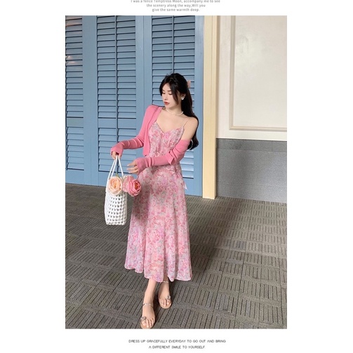 Đầm hai dây hoa hồng  khí chất pháp phong cách nhẹ nhàng quyến rũ thời trang nữ mùa hè hebe's MSP C47P