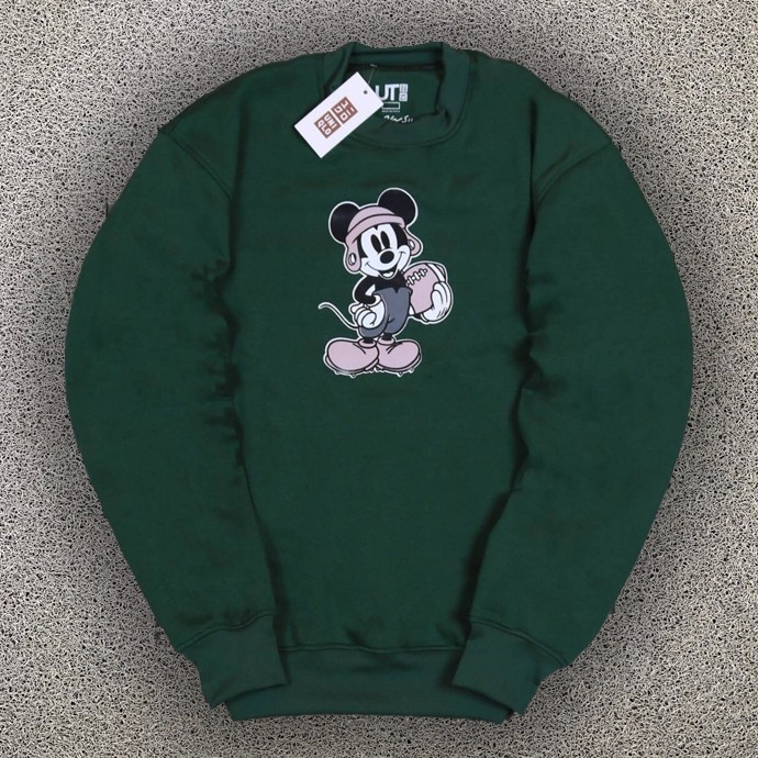 DISNEY Uniqlo Áo Sweater In Hình Chuột Mickey Olive Xinh Xắn Cho Nữ