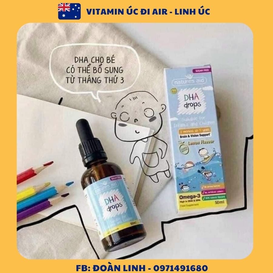 DHA Drops Natures Aid Anh 50ml, Hàng Chuẩn Anh, DHA Drops, Bổ sung DHA cho trẻ từ 3 tháng natures aid