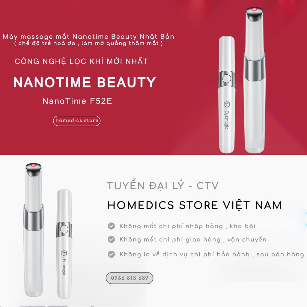 Máy massage mắt giảm quầng thâm, trẻ hoá da NanoTime F52E HTBeauty công nghệ điện từ trường, bổ xung ION