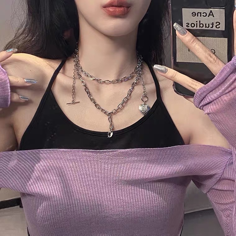 Vòng Cổ Choker Nhiều Lớp Mặt Hình Trái Tim Thời Trang