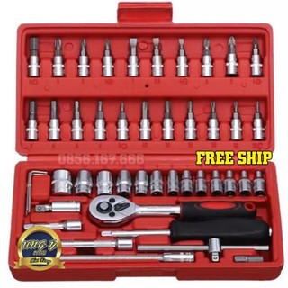 Bộ dụng cụ sửa chữa đa năng 46 chi tiết - bộ khẩu sữa chữa ô tô, xe máy - bộ 46 chi tiết - 46 món ốc vít