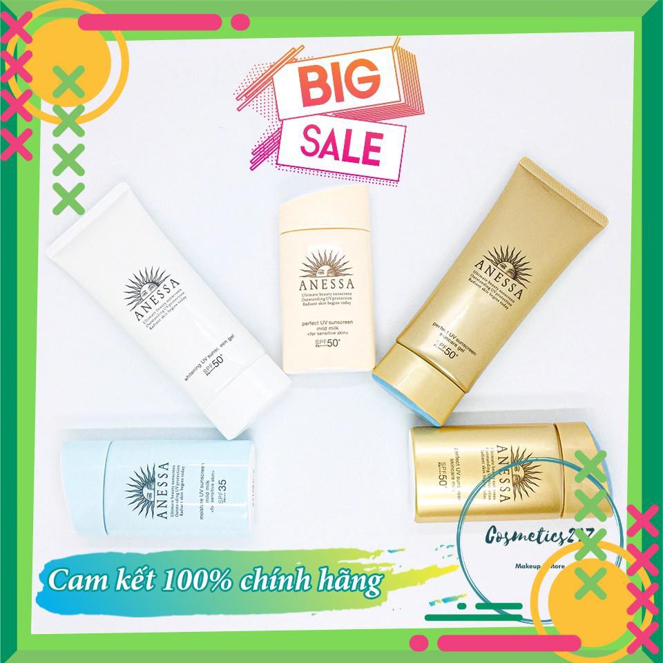 Kem chống nắng Anessa Perfect UV Sunscreen Skincare Milk SPF 50+ PA++ dành cho Da Dầu & Da Dầu Mụn màu vàng  60ml & 20ml