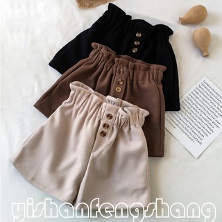 Quần Short Ống Rộng Lưng Thun Cao Dày Dặn Đính Nút Đơn Giản Thời Trang Hàn Quốc