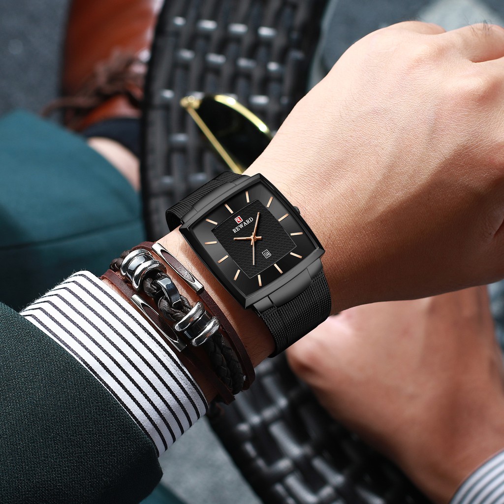 Đồng Hồ Quartz Chống Thấm Nước 62009 Bằng Thép Không Gỉ Với Dây Đeo Dạng Lưới Thời Trang