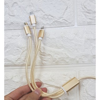 Cáp 3 đầu (Micro Usb, Type C, Lightning ) dây dù dài 1m