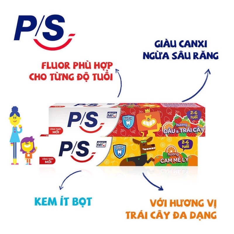 [P/S] Kem đánh răng P/S hương dâu và trái cây cho bé từ 2 - 6 tuổi 45gr