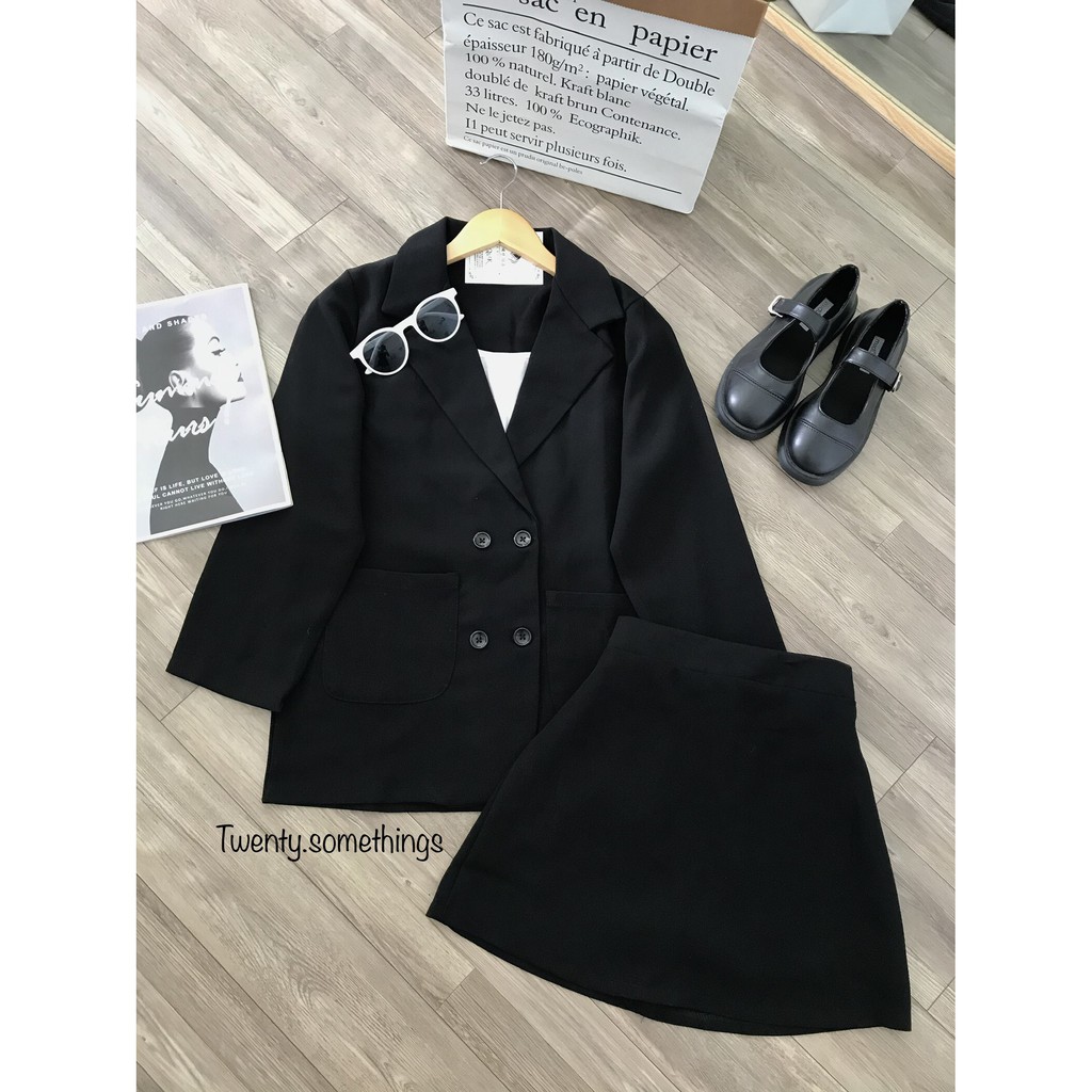 Set 2 Món Blazer Đen & Chân Váy Chữ A (ảnh thật/sẵn/video) | BigBuy360 - bigbuy360.vn