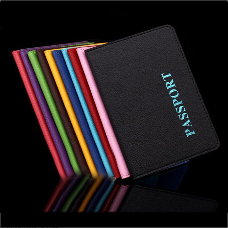New Pure Color Litchi PU Leather Wallet Unisex Travel Passport Holder Protector Cover Simple Gift