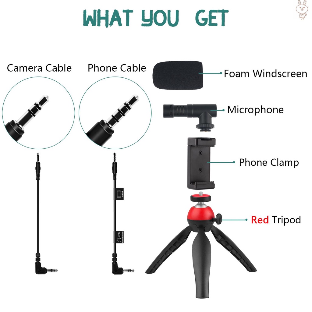 OL Portable Smartphone Video Kit Phone Video Rig with Cardioid Microphone + Adjustable Phone Holder + Mini Desktop Ballhead Tripod for Phone Vlog Video Recording Live Streaming