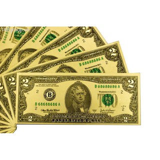 Tờ 2 usd Đô La mạ vàng làm Quà Lưu Niệm