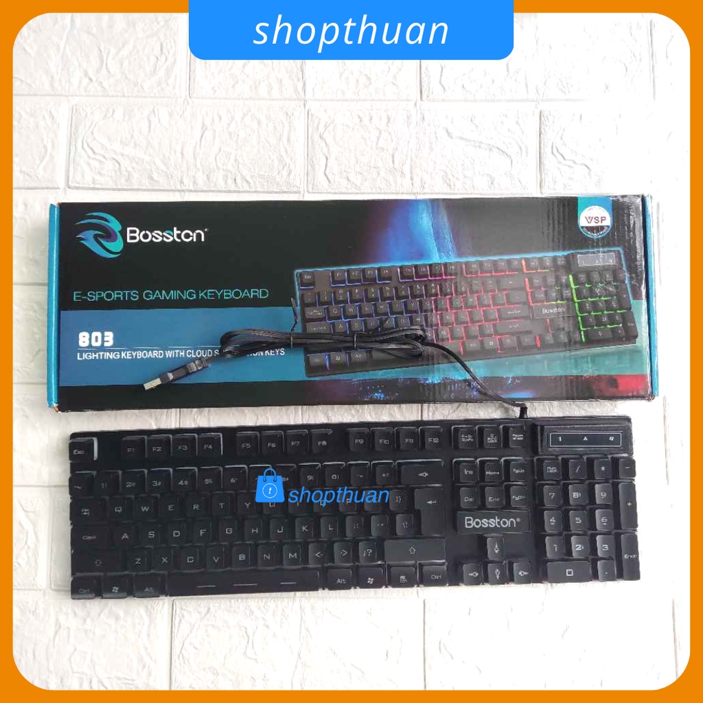 Bàn phím có dây Bosston 803 vsp có đèn LED nền và LED chữ 7 màu, USB có dây