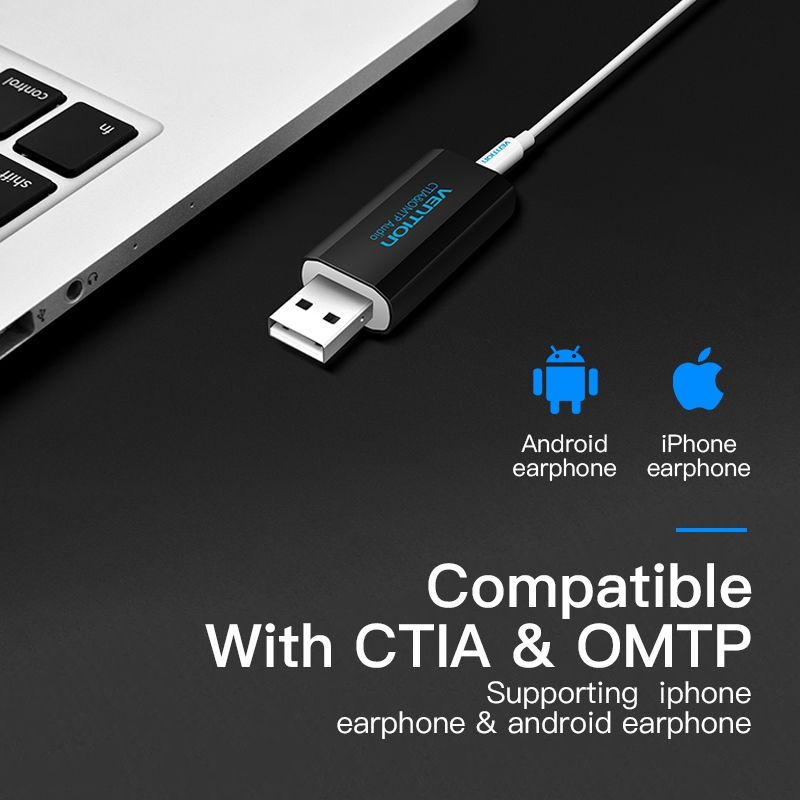 Đầu Chuyển Đổi Âm Thanh Vention 2 Trong 1 Từ Cổng USB Sang Giắc Cắm 3.5mm