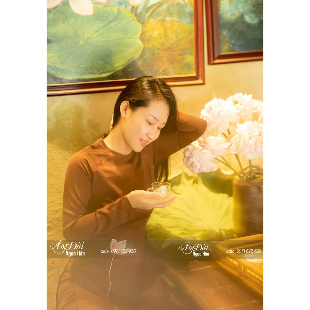 Áo Dài Cách Tân  Đi Lễ Chùa Họa Tiết Thêu Hoa Sen A80