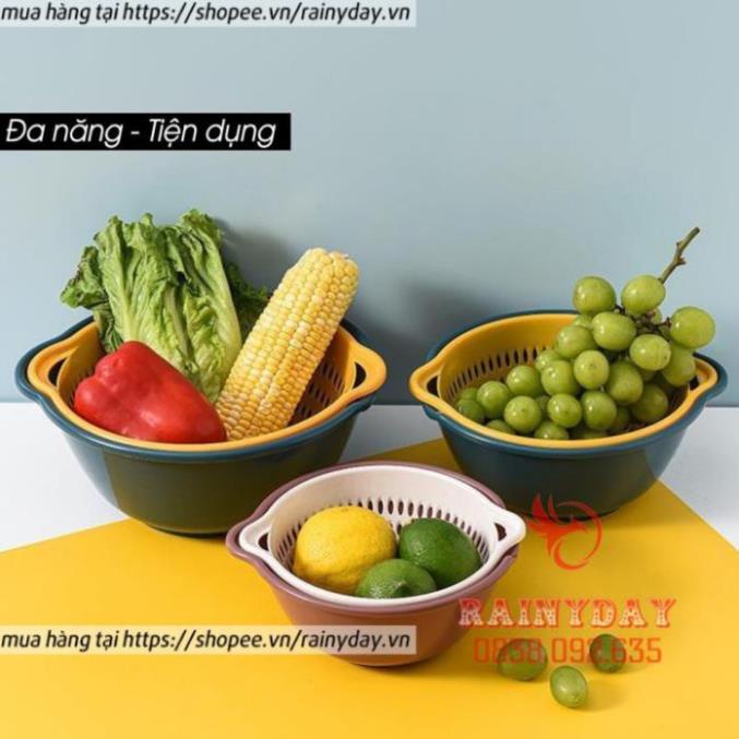 Set Rổ Kèm Chậu 6 Món Bộ 3 Rổ Và Chậu Thau Nhựa Rửa Rau Củ Đựng Hoa Quả Trái Cây 2 Lớp Hình Tròn Hình Vuông
