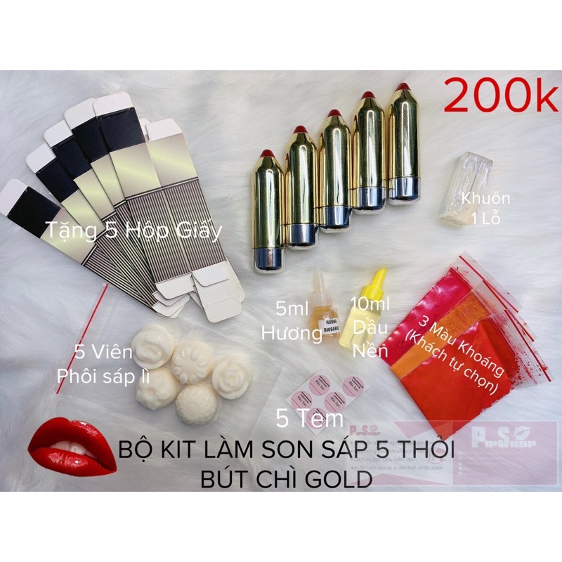 BỘ KIT LÀM SON SÁP 5 THỎI HANDMADE.